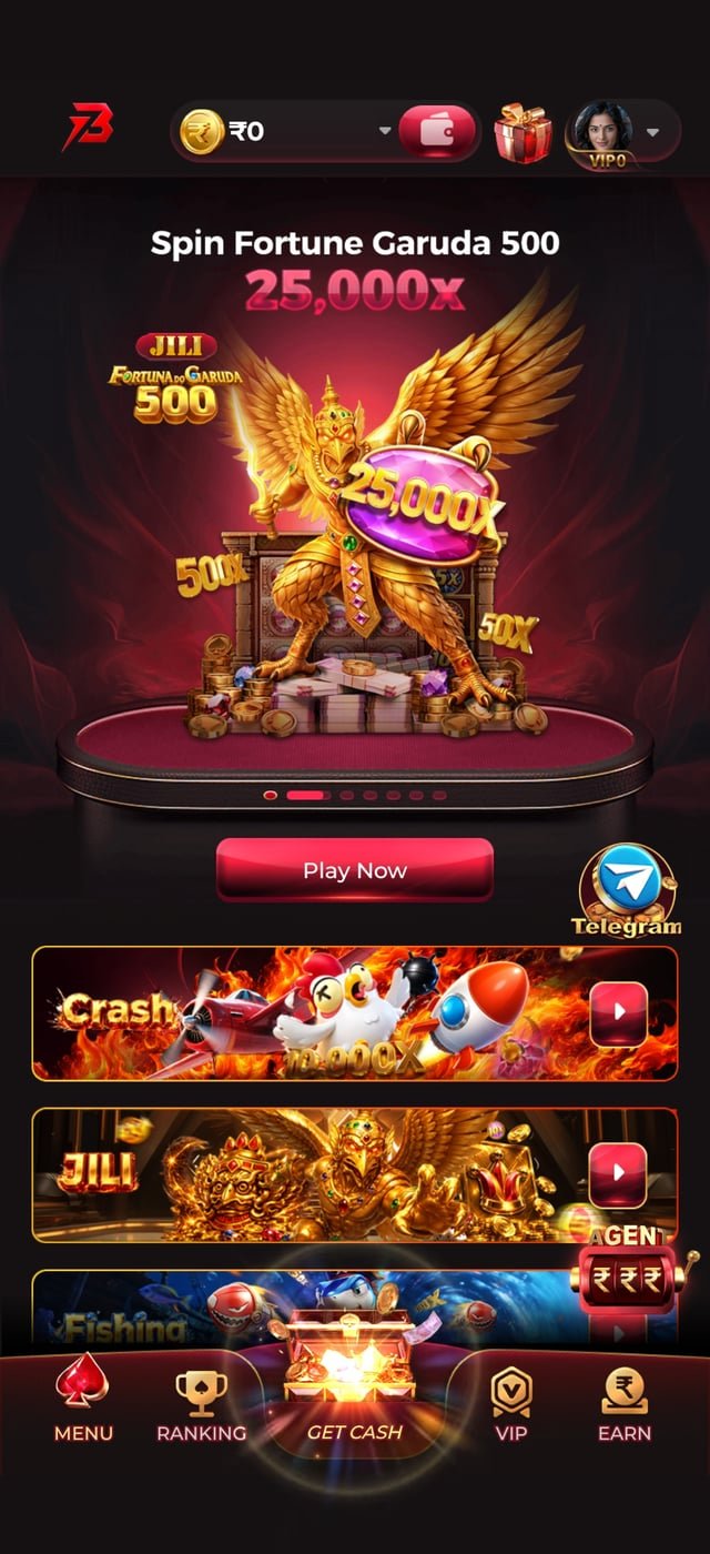 The bonu7 game app home screen showing the promotional carousel, wallet balance and Crash, JILI and Fishing category banners