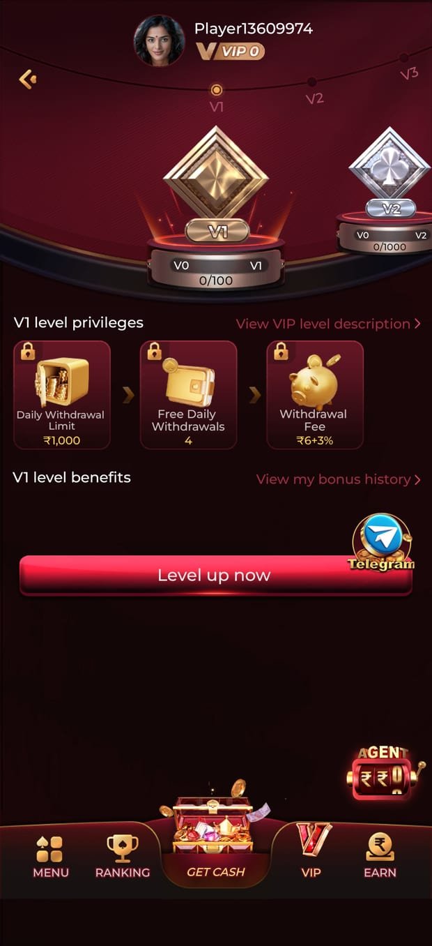 bonu7 game VIP level screen showing withdrawal limits and level privileges