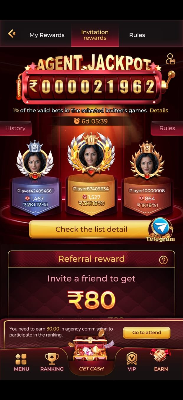 bonu7 game agent jackpot and invitation rewards screen
